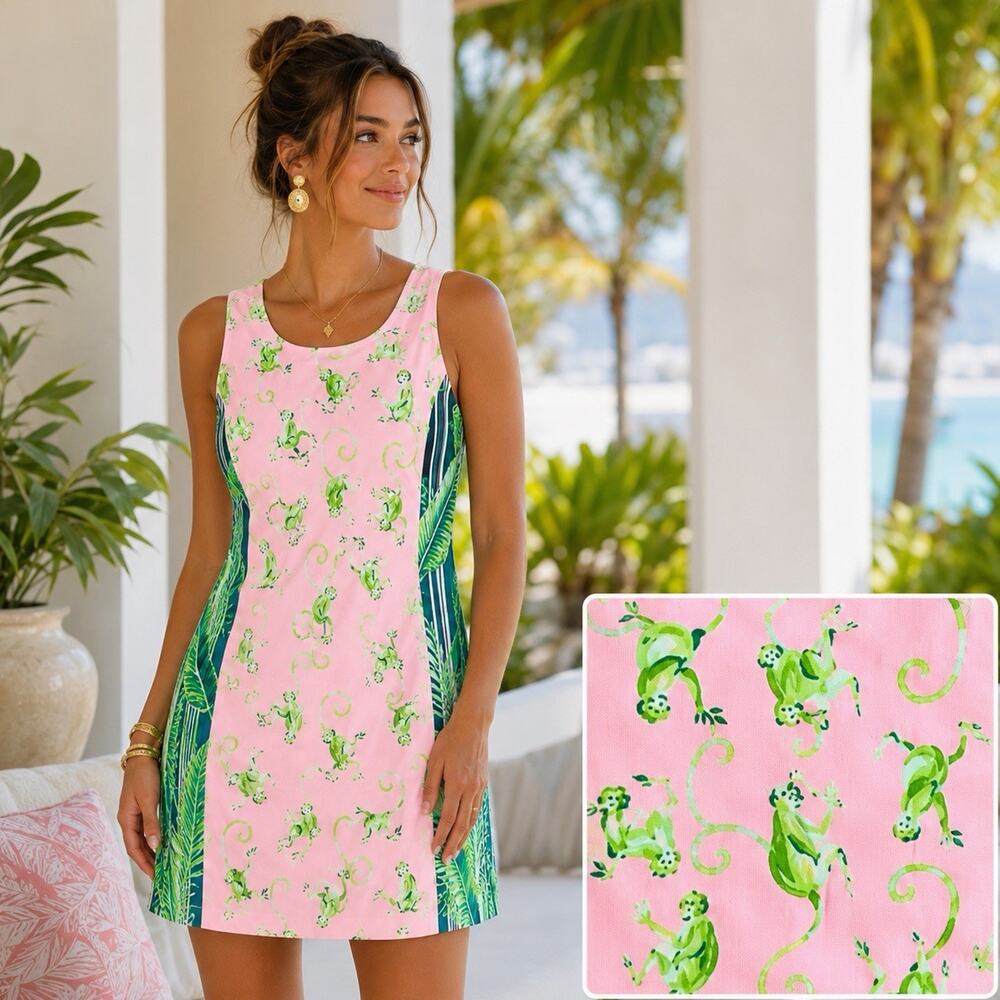 Lilly Pulitzer Mila Stretch Shift Dress 2 Monkey Business Pink Tropical NWT